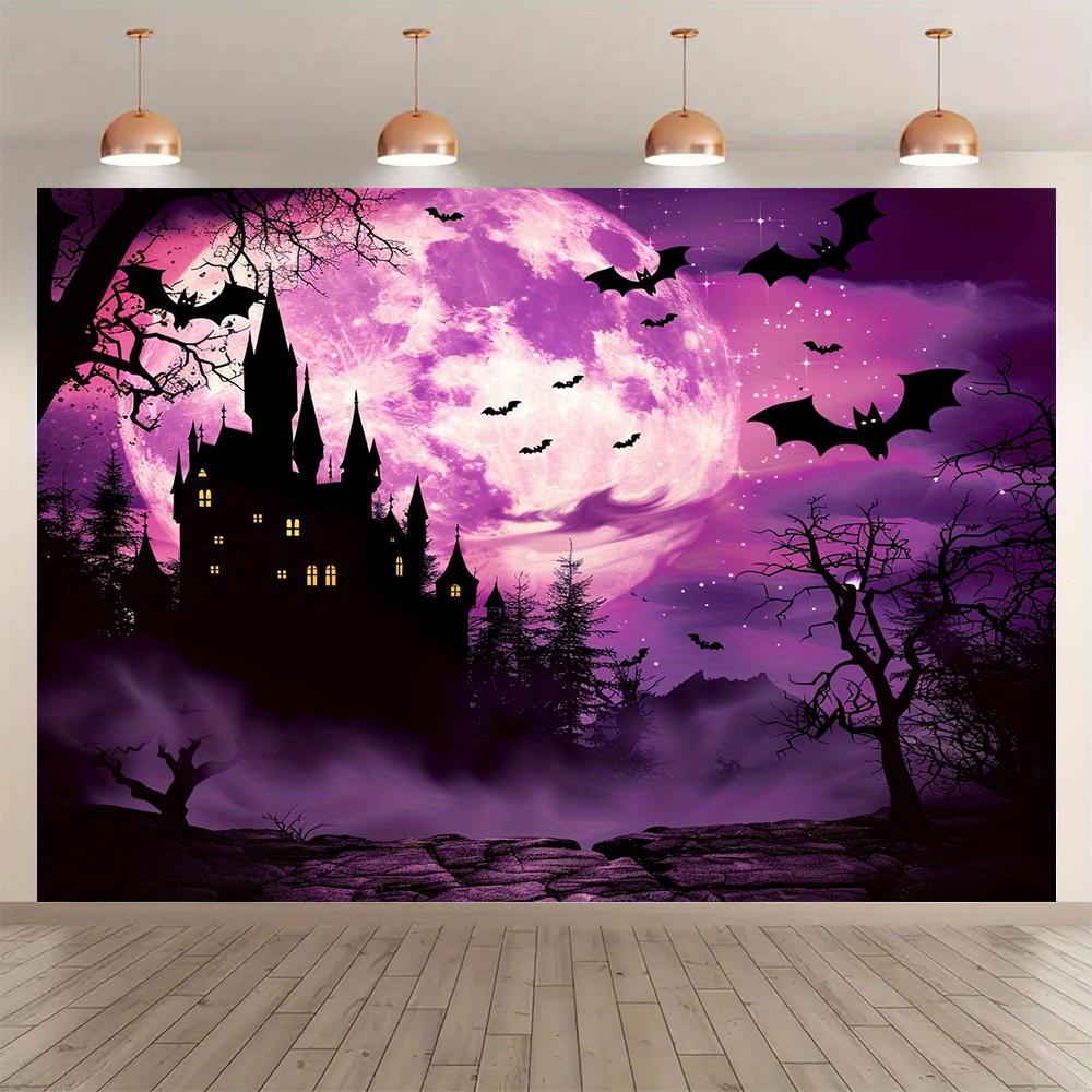 2D flat design, 1 piece. Moonlight Castle background fabric, suitable for Halloween, Christmas, and autumn parties.