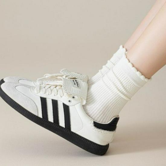 Minimalist Maternity Mid-Calf Cotton Loose Socks – Autumn/Winter Frill Design