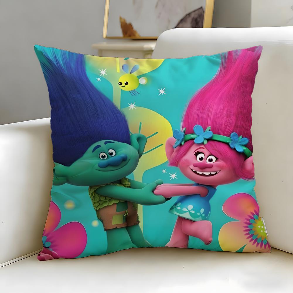 popular animated series Trolls Cushion Cover Soft  EasyWash Pillow Case  Versatile for Couch Bed Travel and Office