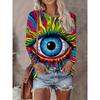 Abstract Tie-Dye 3D Digital Print Loose Fit Womens Crew Neck Long Sleeve T-Shirt Casual Comfort Top