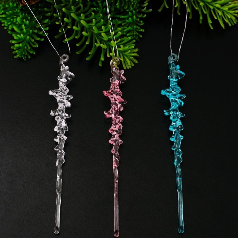 12Pcs Clear Acrylic Icicle Shape Pendant Christmas Tree Hanging Decorations For Holiday Tree and Store Window Display