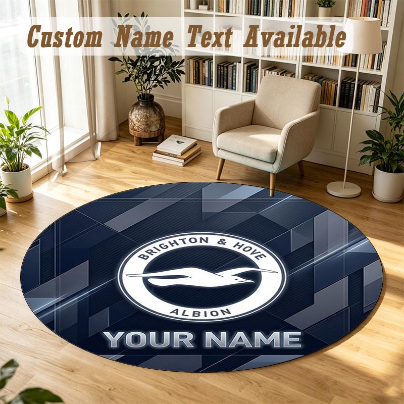 Round Rug Custom NameBrighton & Hove Albion Football Pattern Non Slip Carpet Home Floor Decor