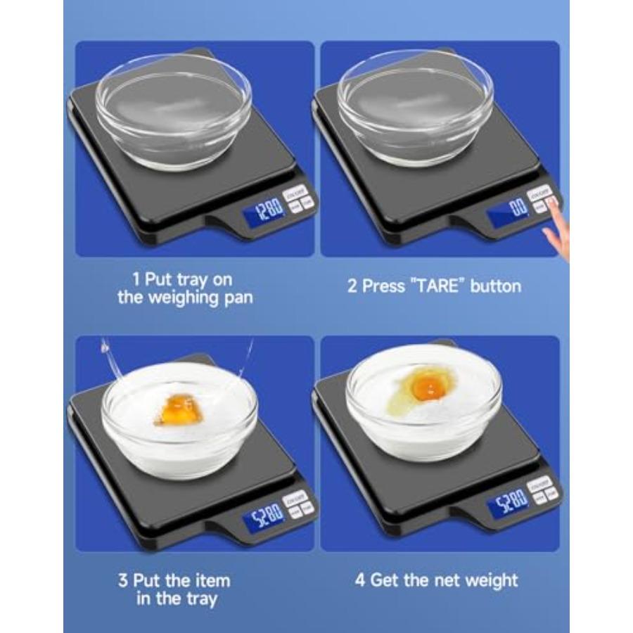 Large 5kg/11lb Kitchen Scale with 0.1g/0.01oz High Precision USB Rechargeable Food Scale Stainless Steel Pan with Tare Function