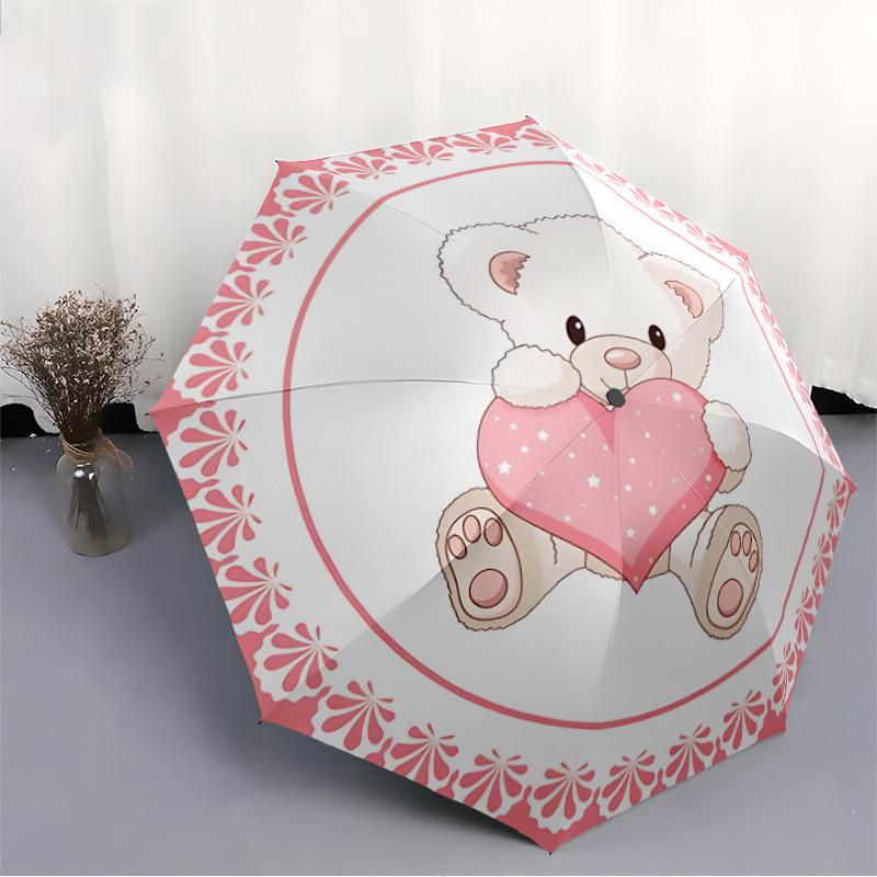 1pc Teddy Bear Heart Pink Automatic Umbrella Portable Home Essential Umbrella, Iron Umbrella Structure Suitable for All Seasons Yy251123132