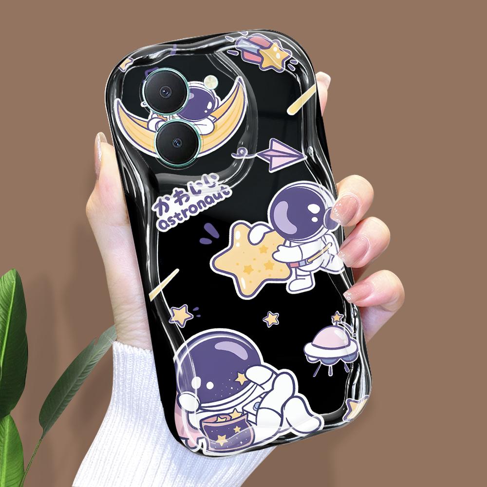 

Милый мультяшный узор, кремовая текстура, мягкий силиконовый чехол с волнистыми краями, чехол для телефона для Vivo Vivo V21E чёрный