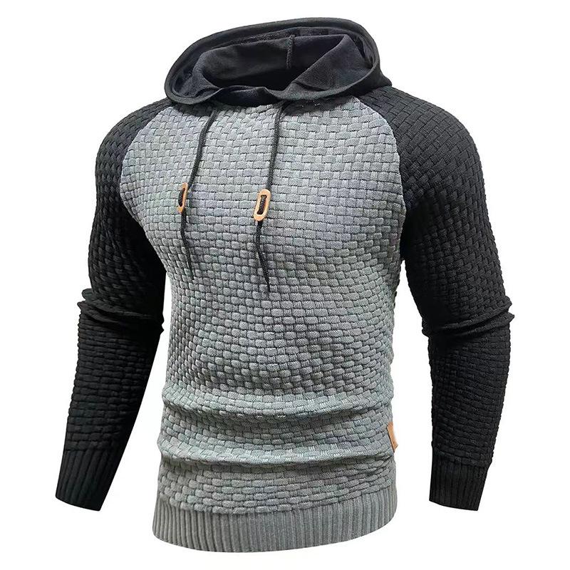 2025 Men's Color Block Plaid Slim Fit Hoodie - Casual Long Sleeve Knit Pullover