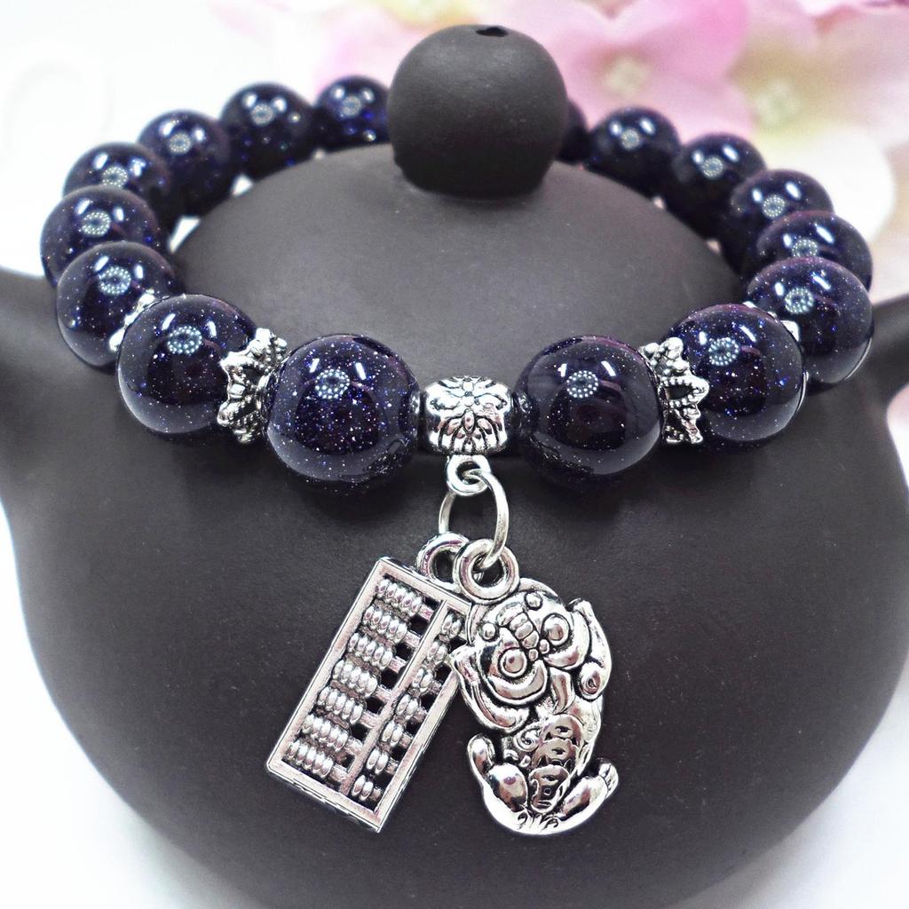 Amethyst Chalcedony Bracelet with Vajra Bell Pendant - Handmade Beaded Jewelry for Women