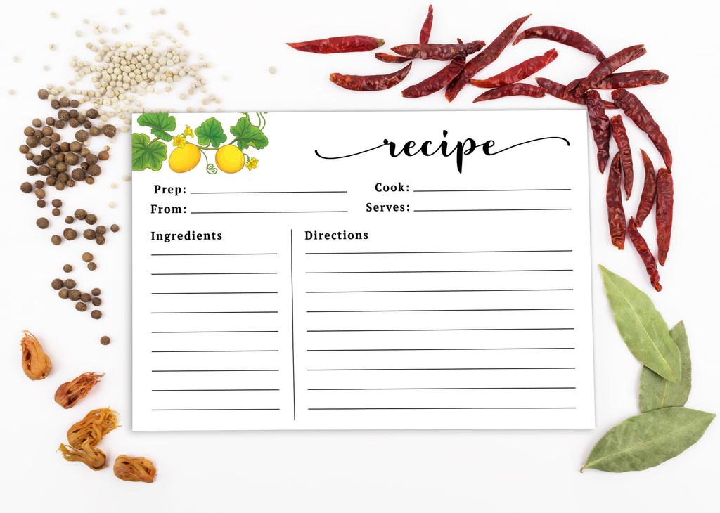 Inkdotpot Recipe Card 6x4 inch Single-Sided Recipe Design Cards White Tropical Lime Recipe Cards Wedding-Bridal Shower-Baby Shower- Pack of