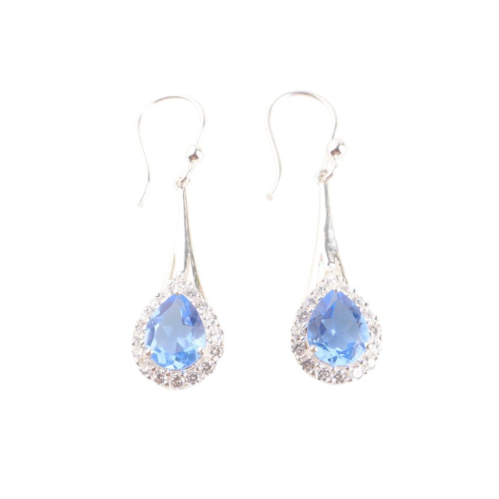 Natural Tanzanite Gemstone 925 Sterling Silver Jewelry Zircon Earrings 1.86" CZE-7-8