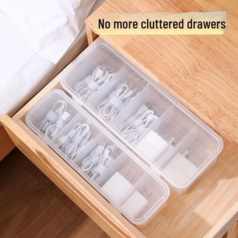 Transparent Dustproof Cable Organizer & Storage Box for Chargers, Earphones, Jewelry, and Stationery