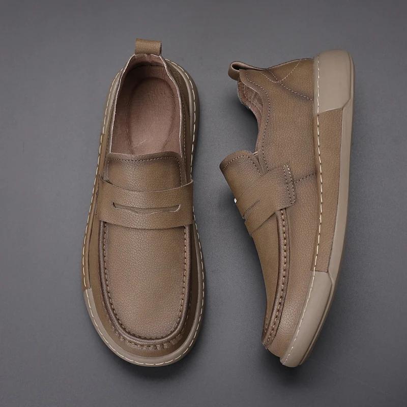 Fashion British Style Genuine Leather Men Loafers Casual Business Office Shoes Brand Fashion Comfy Antiskid Flat Designer Oxford Loafers