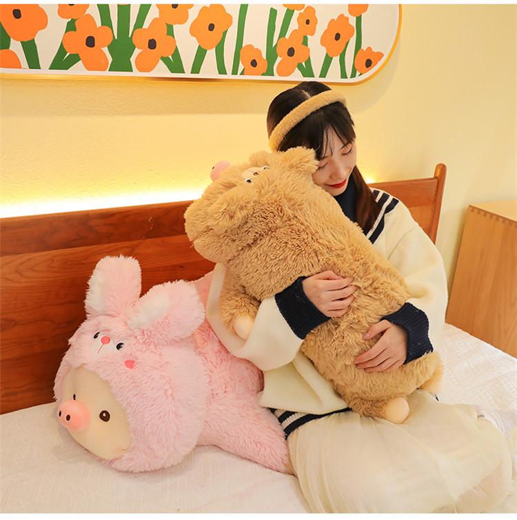 Cartoon Dinosaur Transforming Plush Pig Toy - Long Fur Sleeping Hug Pillow