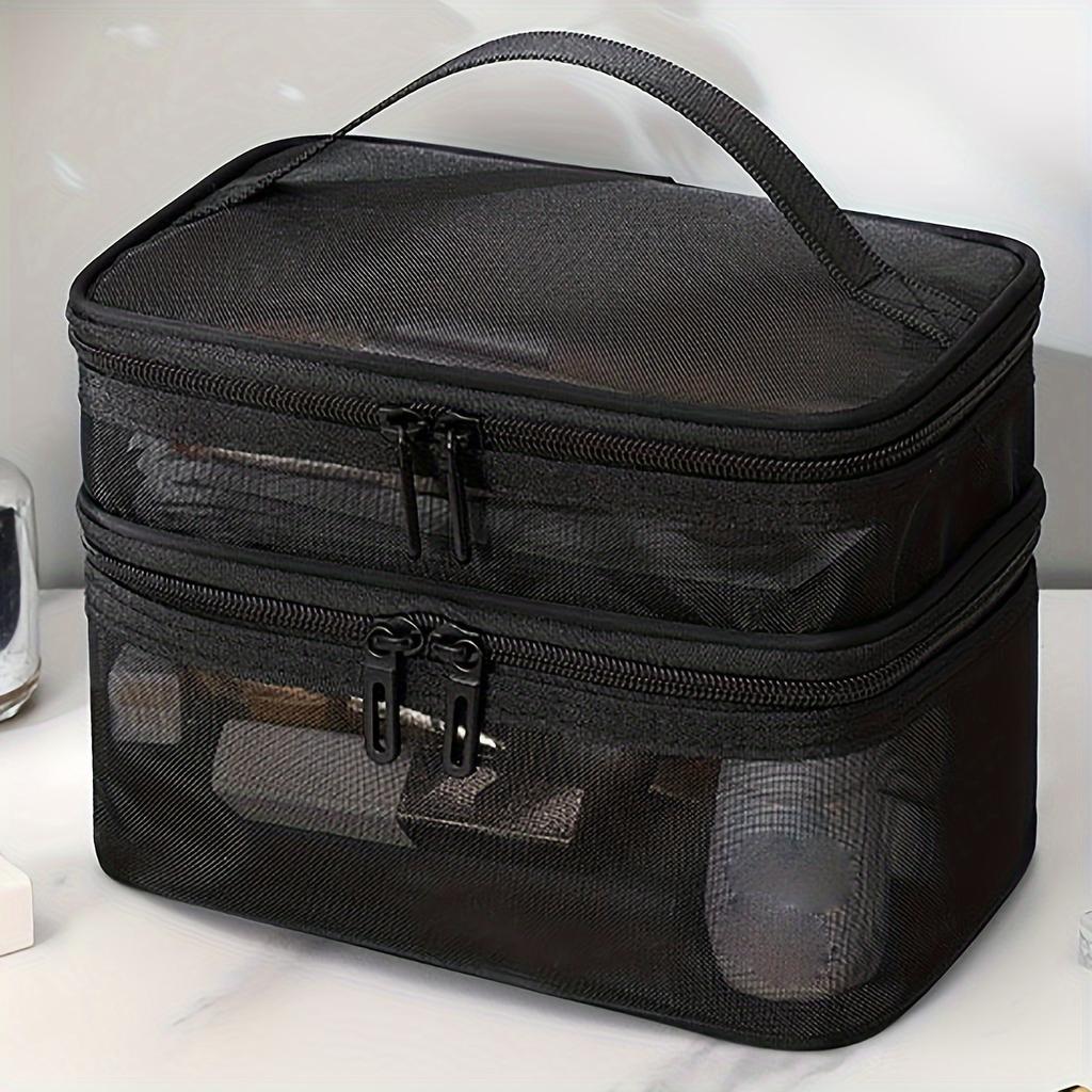 1pcs Mesh Makeup Bag Travel Cosmetics Storage Bag Large Capacity Double Layer Transparent Mesh Wash Bag