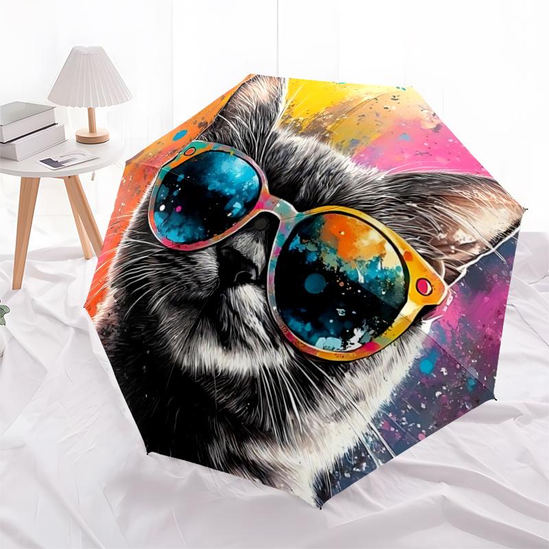 

1pc Automatic Folding Umbrella with Colorful Cat Design, 8-Bone Iron Frame Outdoor Umbrella for Festivals, Travelers, Daily Use, and Gifts.K003