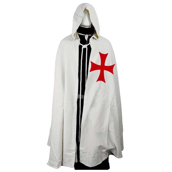 Mens Medieval Knight Crusader Templar Surcoat Halloween Costume with Hooded Cap Cloak Robe Cosplay Renaissance S-6XL