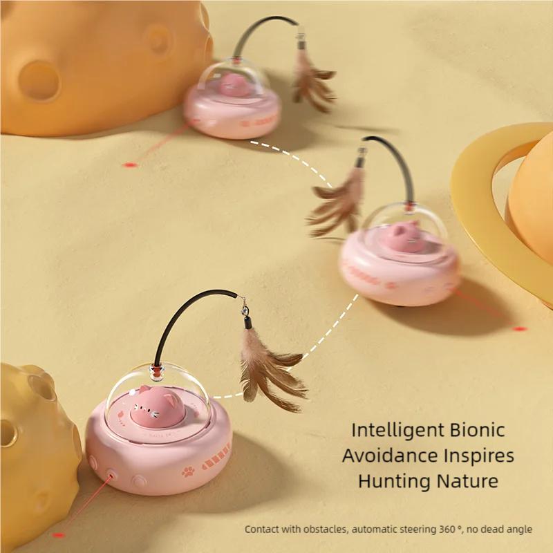 Rechargeable Electric Cat Teaser Toy with Feather Wand Interactive Sensing Pet Toy for Chasing And Hunting