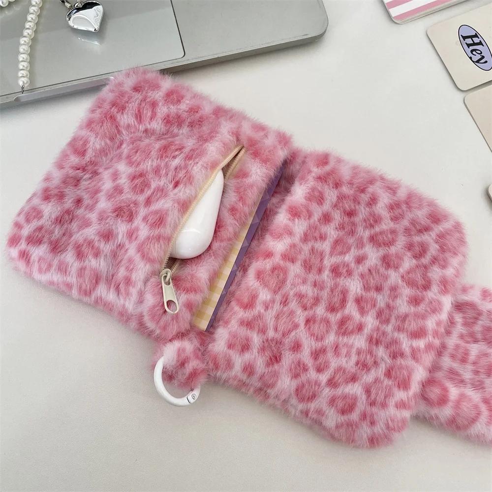 Korean Fashion Wallet Cute Pink Leopard Print Card Holder for Women Girls Portable Small Storage Bag