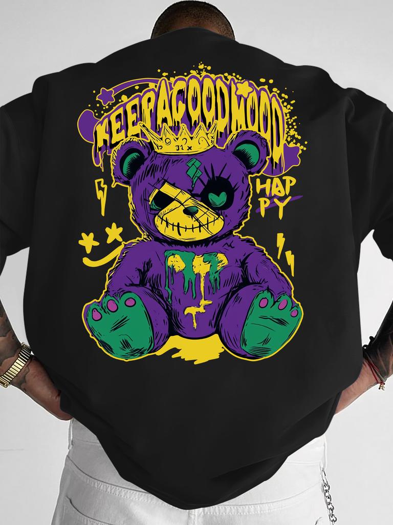 Unisexs Graffiti Teddy Bear Graphic Print Tshirt Oversized 100 Polyester Streetwear Short Sleeve Tops Sxxl