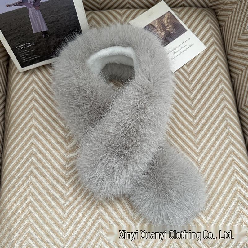 Double-Sided Faux Fox Fur Scarf: Thick, Warm, and Versatile Neck Warmer for Autumn and Winter.