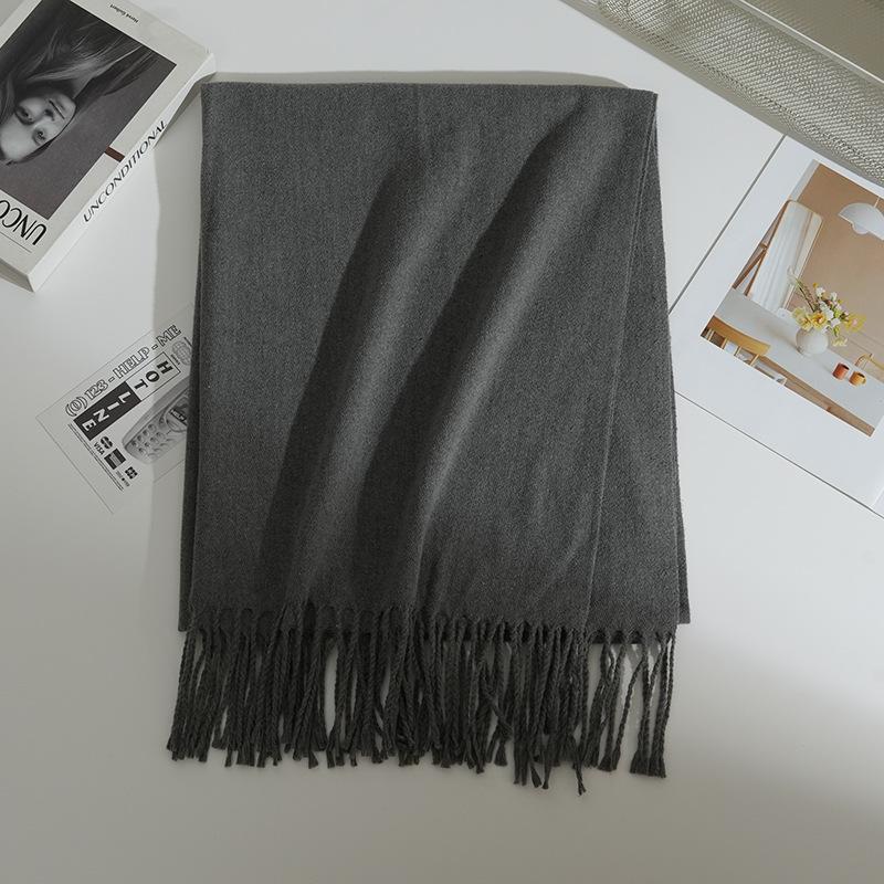 Autumn and Winter New Imitation Cashmere Scarf Female Korean Version Versatile Solid Color Shawl Dual-purpose Thickened Warm Couple Fringed Scarf