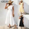 Fashion Solid Color Print O-Neck Sleeveless Casual Dresses
