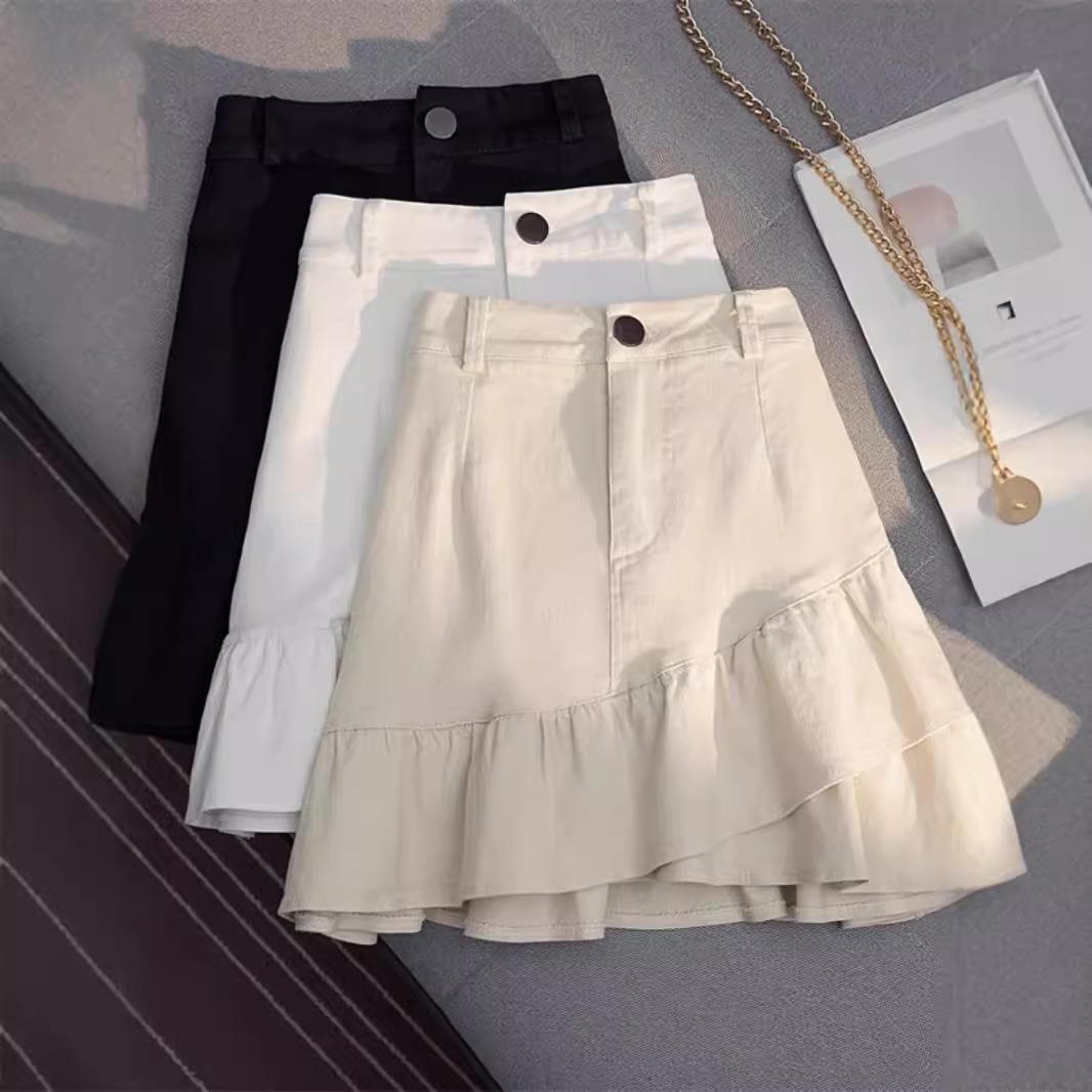 

Versatile High Waist Denim Ruffle Midi Skirt for Women - Autumn/Winter A-line Bodycon Style 3XL [Recommended 148-158 jin]