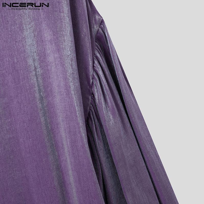 INCERUN Men Long Sleeve Shoulder Ribbon Glitter Loose Shirts Tops