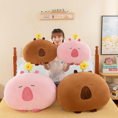 Flower Capybara Throw Pillow Pink Kapibara Plush Toy Girl Holiday Gift Sofa Pillow