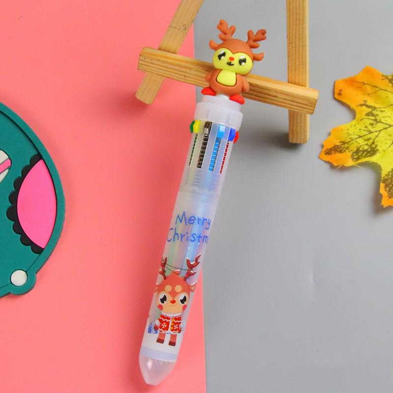Ten-Color Christmas Ballpoint Pen: Cute Holiday Gift for Students, Ideal for Journaling with Multi-Color Ink.