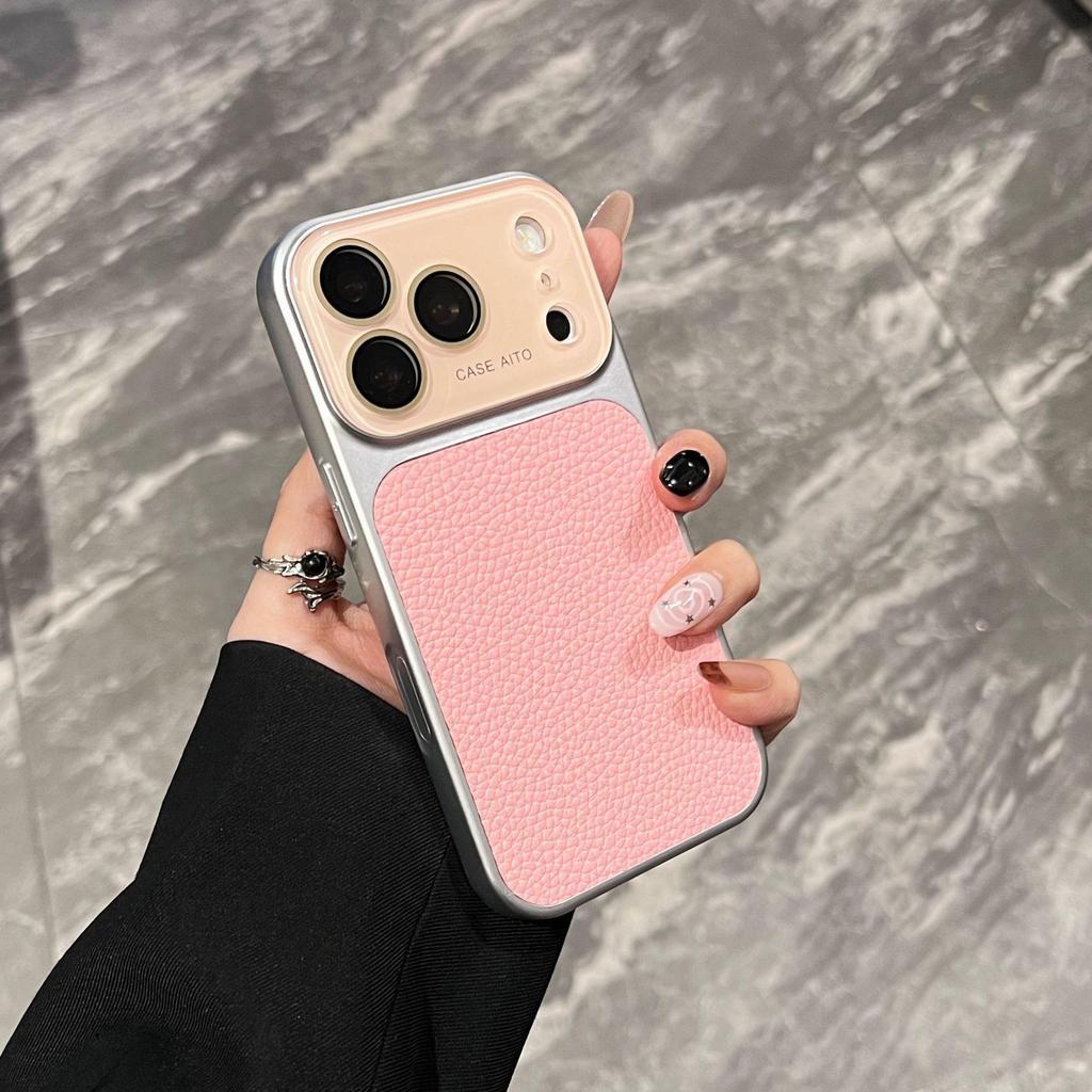 Lychee Pattern Leather Phone Case for iPhone 16/15 Pro Max - Full Coverage, Business Style