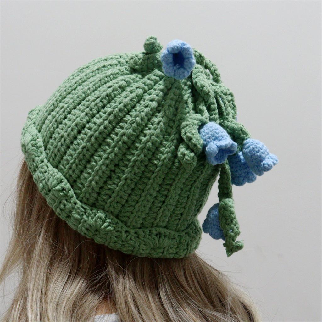 Knitted Hat Cats Ears Lily Of The Valley Crochet Hat Women Winter Snow Hat for Girl Skiing Cycling Snowboarding Travel