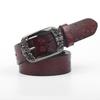 Womens Genuine Leather Wide Belt With Pin Buckle Retro Style 3.5cm Width Coffee Black Camel Red Adjustable Length