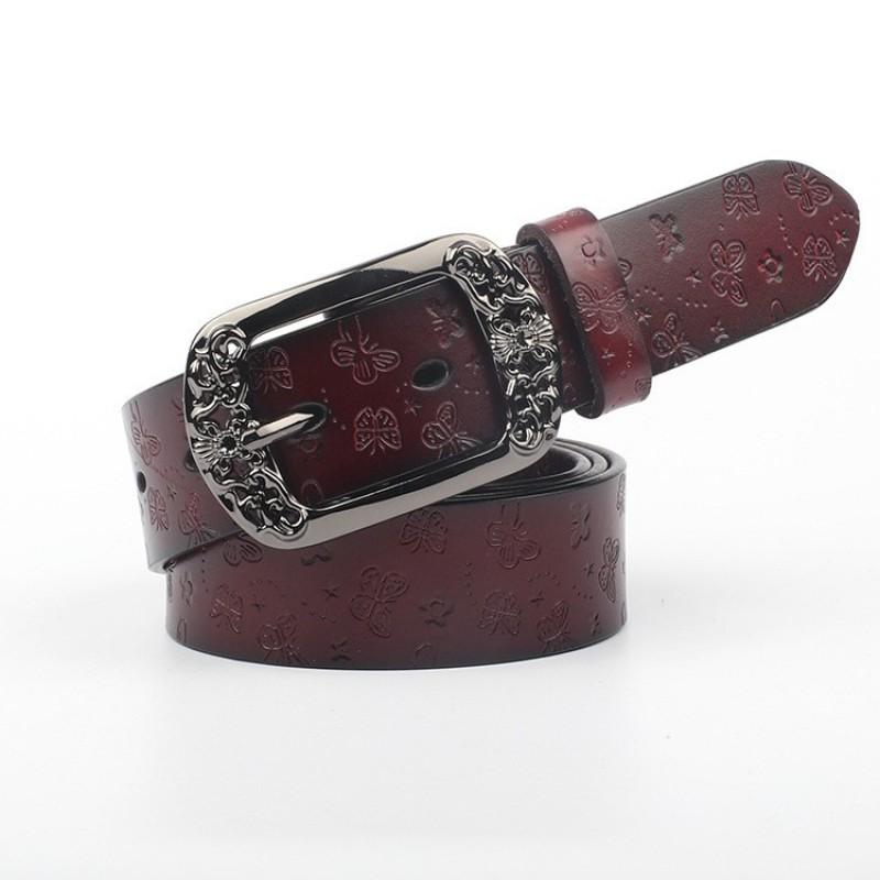 Womens Genuine Leather Wide Belt With Pin Buckle Retro Style 3.5cm Width Coffee Black Camel Red Adjustable Length