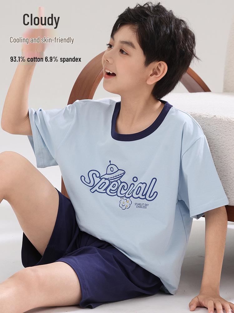 2026 Boys' Lycra Cotton Summer Pajama Set – Air Conditioning Suit for Children