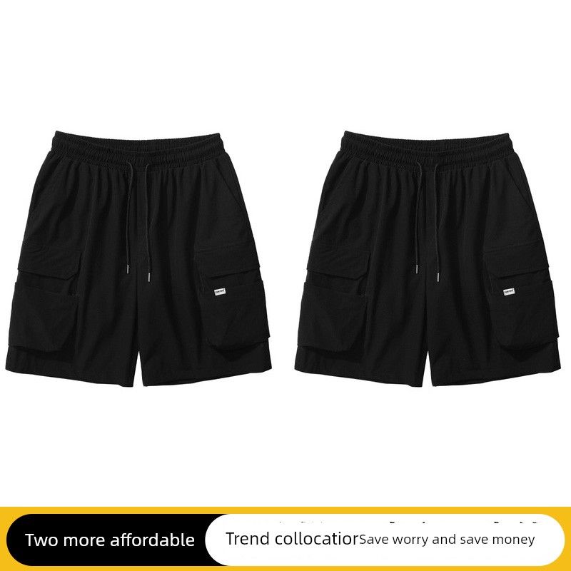 Trendy Vibe Wind Black Casual Shorts Pocket Decoration