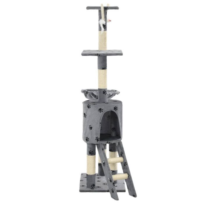 VidaXL Cat Tree with Sisal Scratching Post 138 Cm Grey Paw Print