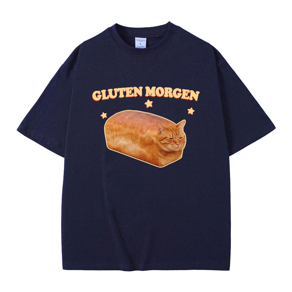 Gluten Morgen Funny Cat Meme TShirt Silly Cats T Shirts Unisex Unisex Casual Humor Tee Shirt Male Vintage Cotton Oversized TShirts