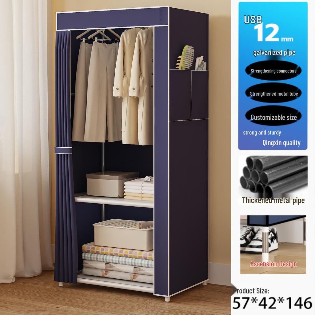 Multi-layer Wardrobe: Metal Coat Rack with Hangers & Storage Shelves for Dorms and Rentals