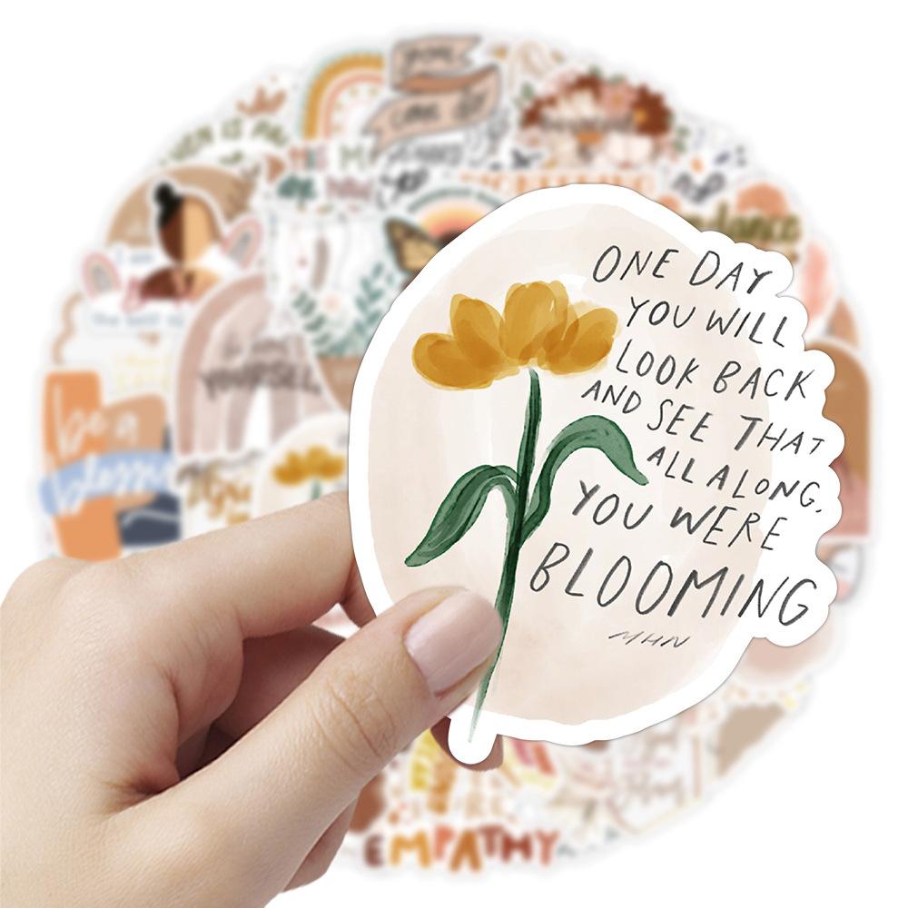 10/30/50/100pcs Bohemian Motivational Phrases Cartoon Stickers Boho Inspirational Quotes Decals Suitcase Phone Diary Sticker Toy