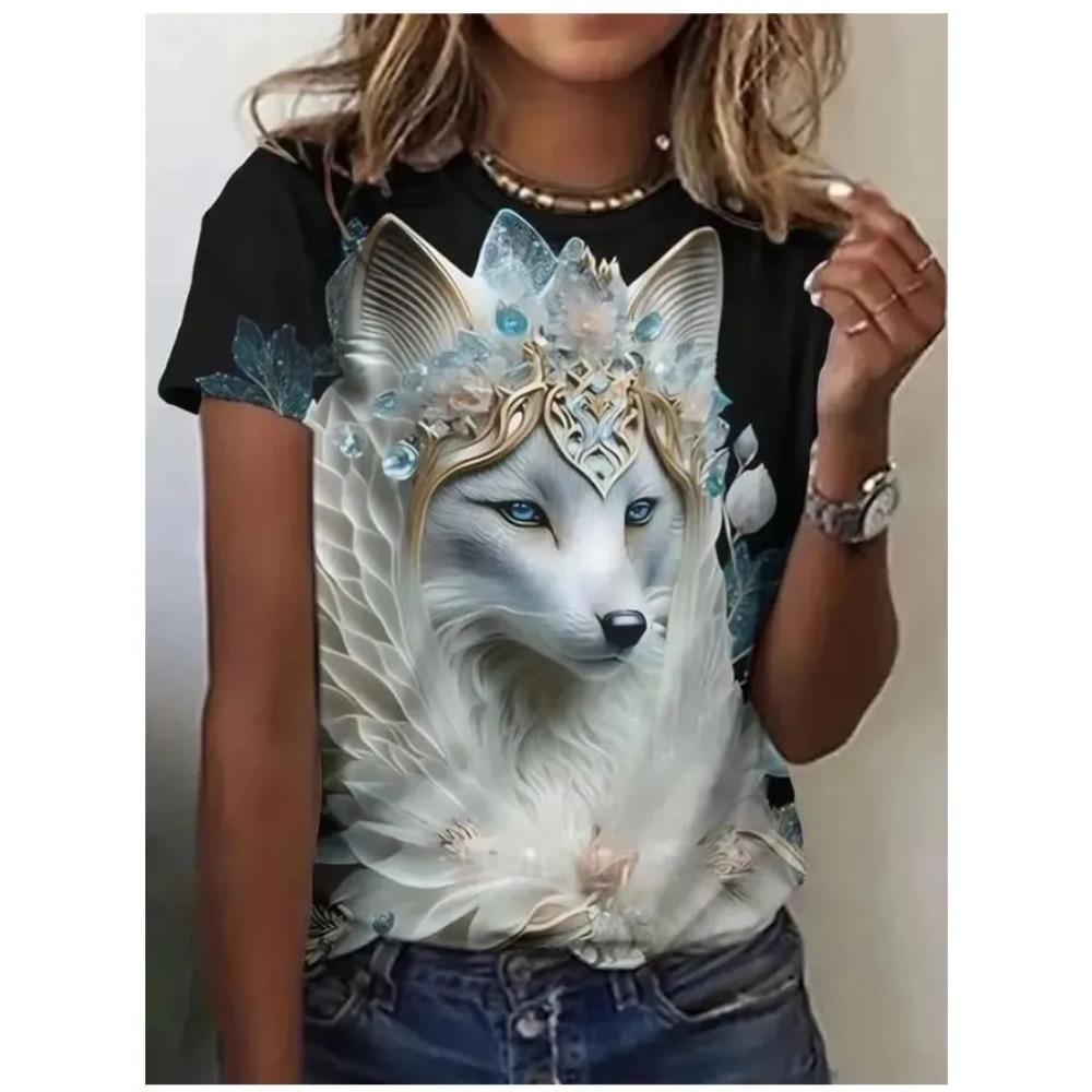 Summer Women's Fashionable Comfortable Round Neck Short Sleeved T-shirt Colorful Animals 3d Printing Casual Loose Breathable Soft Plus Size T-shirt