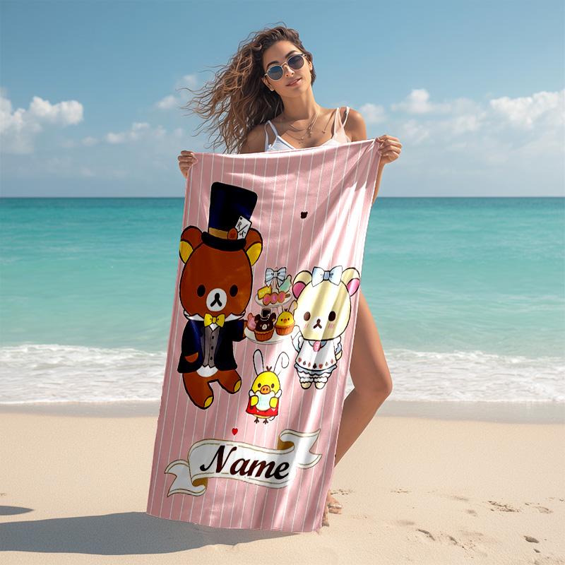 Personalized Customized Proof Beach Towel with San-X Rilakkuma Pattern - Soft, Absorbent,quick-drying,perfect Swimming,camping&bathing