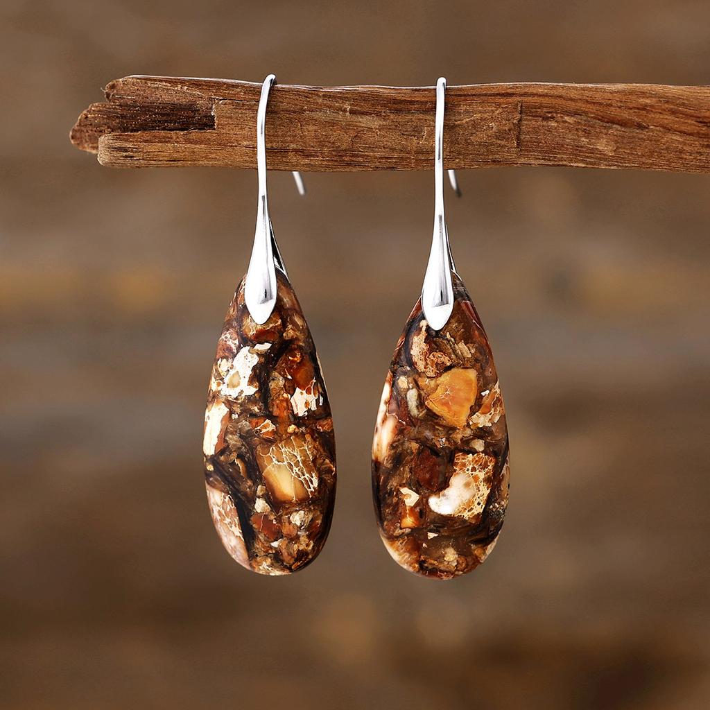 Bohemian Emperor Stone Water Drop Pendant Earrings European and American Popular Ins Jewelry