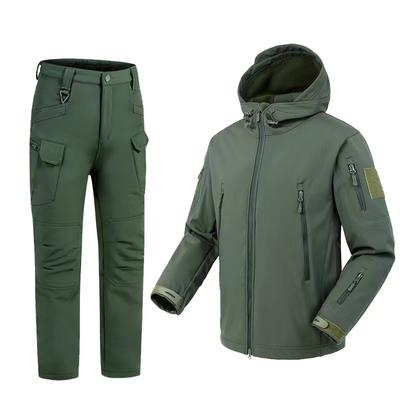 Winter Set Men's Outdoor Windproof  Suit Pocket Soft Shell Hooded Jackets  Work Pants