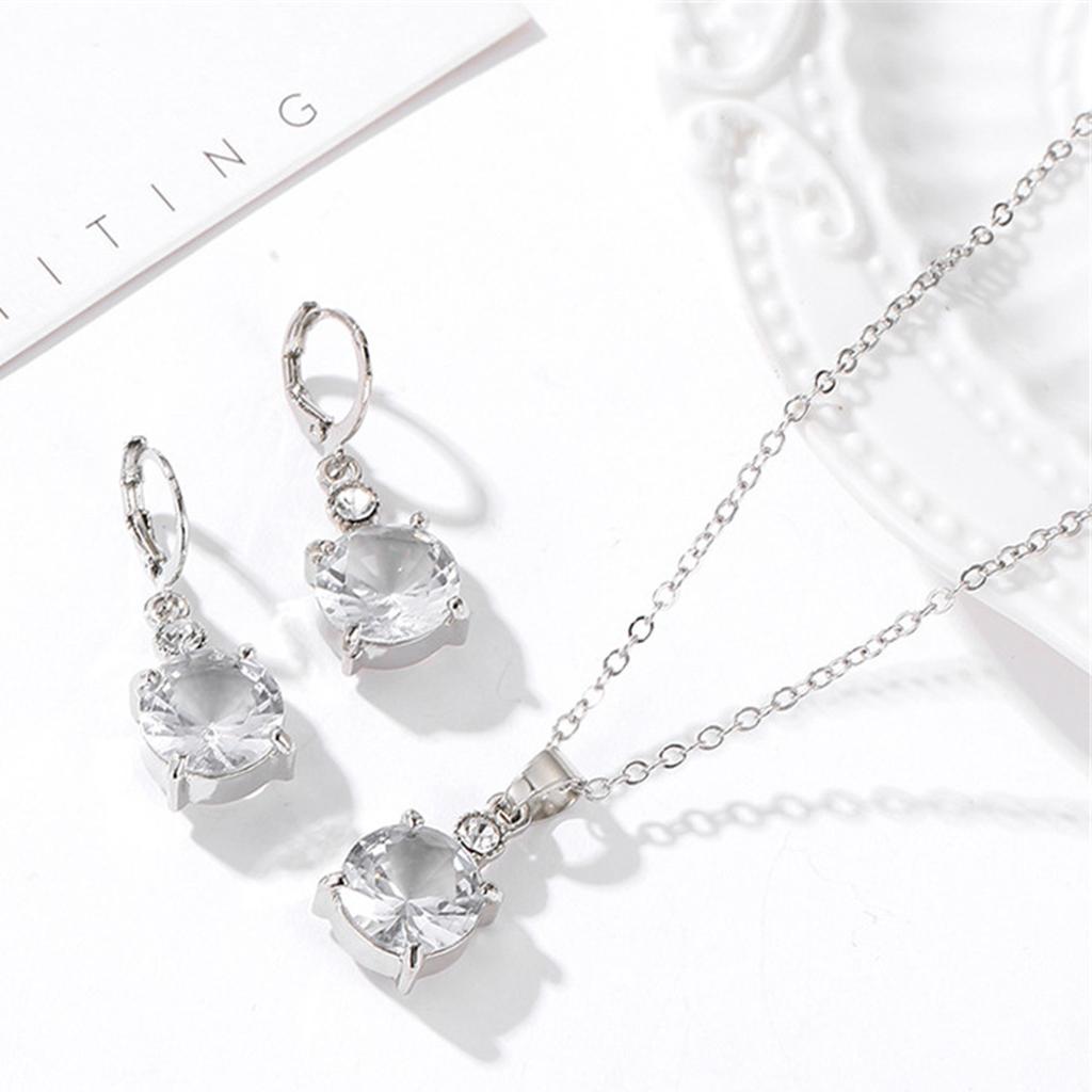 Zircon Crystal Earring Necklace Set Of Modern Style Brewer Round