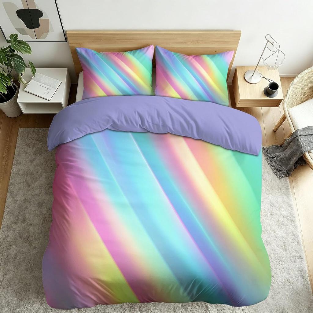 Cartoon Rainbow Duvet Cover Set Soft Microfiber Bedding Sets, Small Single Breathable Quilt Cover Set with Zipper Closure 2 Pcs