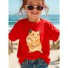 European Sizes Girl's Round Neck Short Sleeve T-Shirt with Cute Hamster Making a Heart Gesture Print, Fashionable Casual  Top