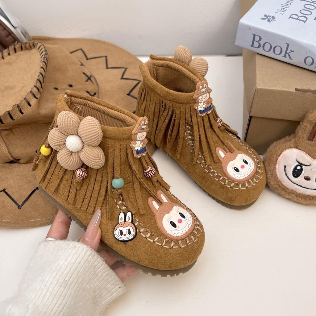 Girls' Fashionable Fringed Ankle Boots for Autumn and Winter Children's Soft-soled Princess Boots
