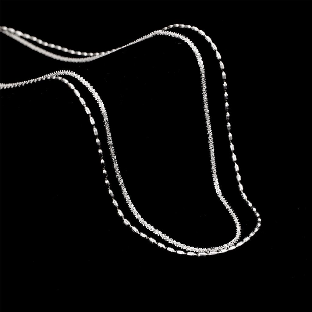 S925 silver small rice grain double layer stacked necklace femininity versatile gypsy star sparkling plain silver neck chain