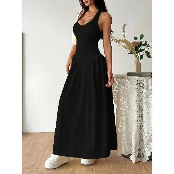 Women Yellow Halter Neck Maxi Dress Sleeveless V-Neck Backless A-Line Long Dress Casual Summer Elegant Beach Party Dresses