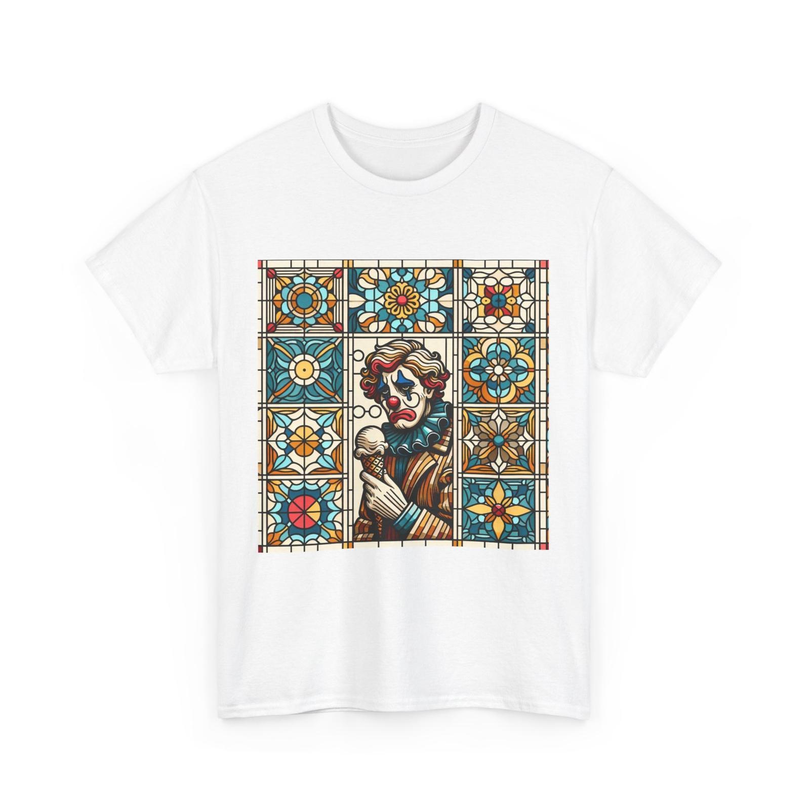 Unisex Adult T Shirt Stained Glass Style Art Sad Clown Ice Cream Colorful Weird S разноцветный